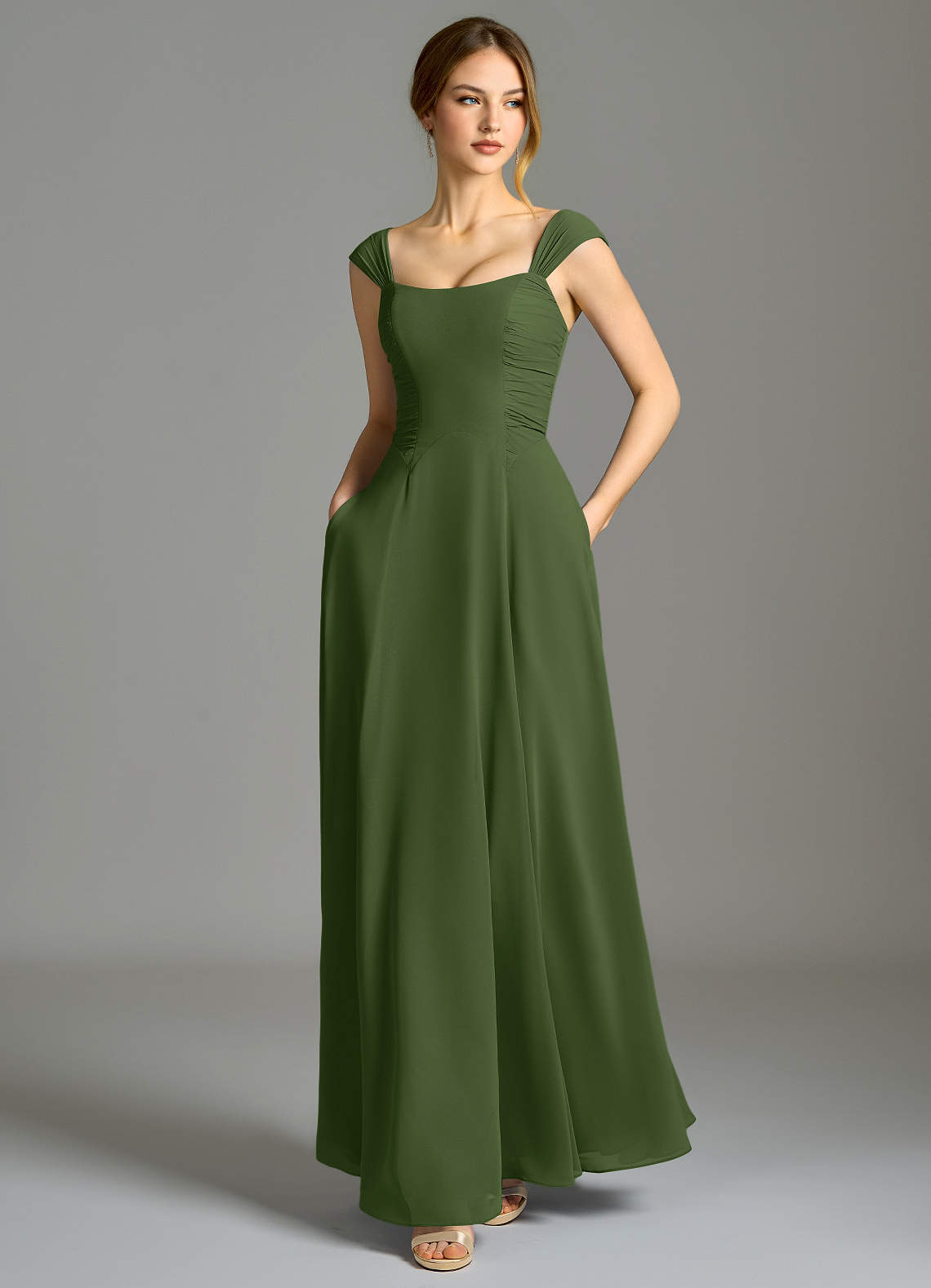 oasis green dress Azazie Oasis Ready to Ship Olive Chiffon Bridesmaid Dresses