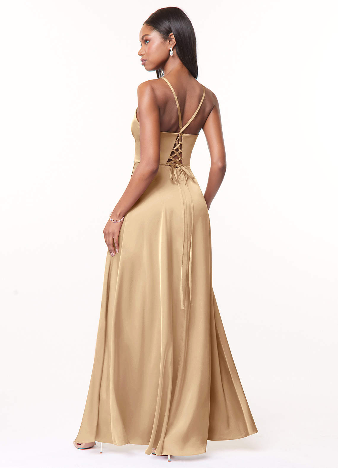 azazie champagne satin dress Azazie Bondi