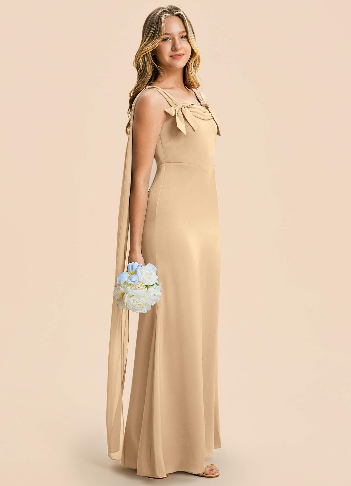champagne ankle length dress Azazie Chelsea Junior Bridesmaid in Size:0/6m