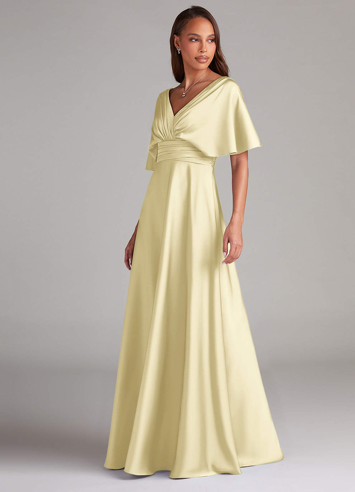 Azazie Pamela Brudtärnklänningar Klä av A-Linje i Stretch Satin Plisserad Citronsorbet image3