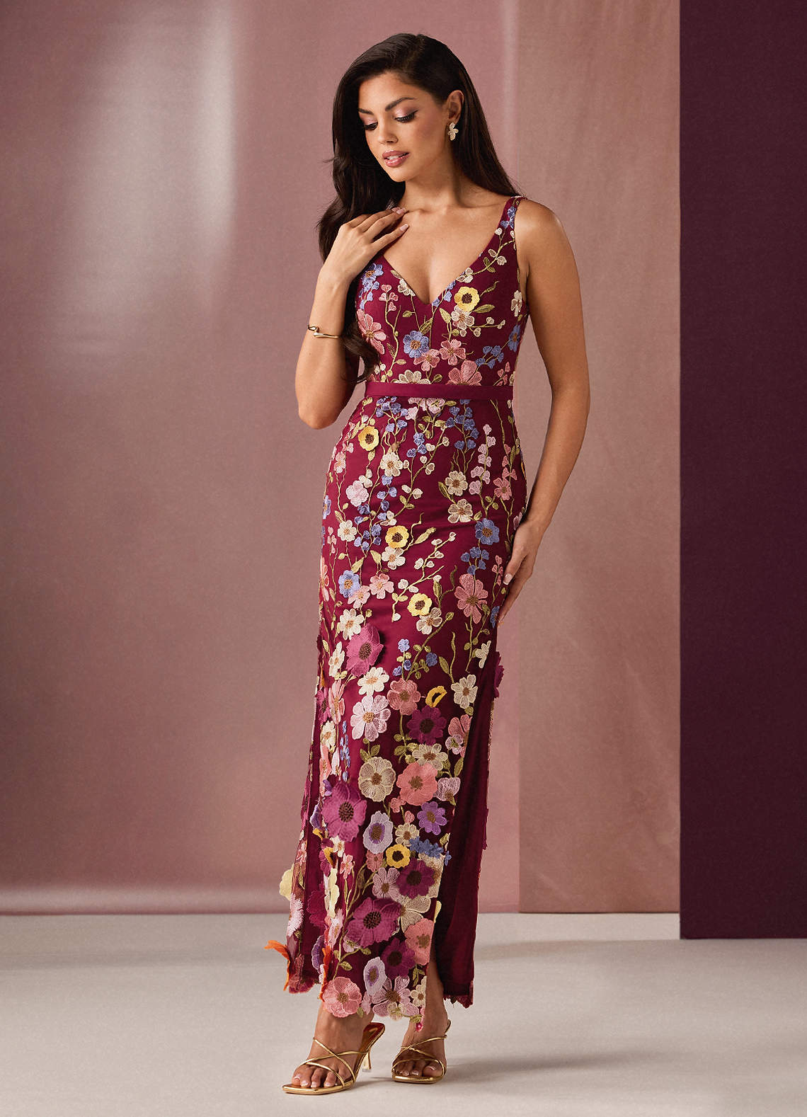 Vestido Rojo Multicolor Floral Largo Calista image1
