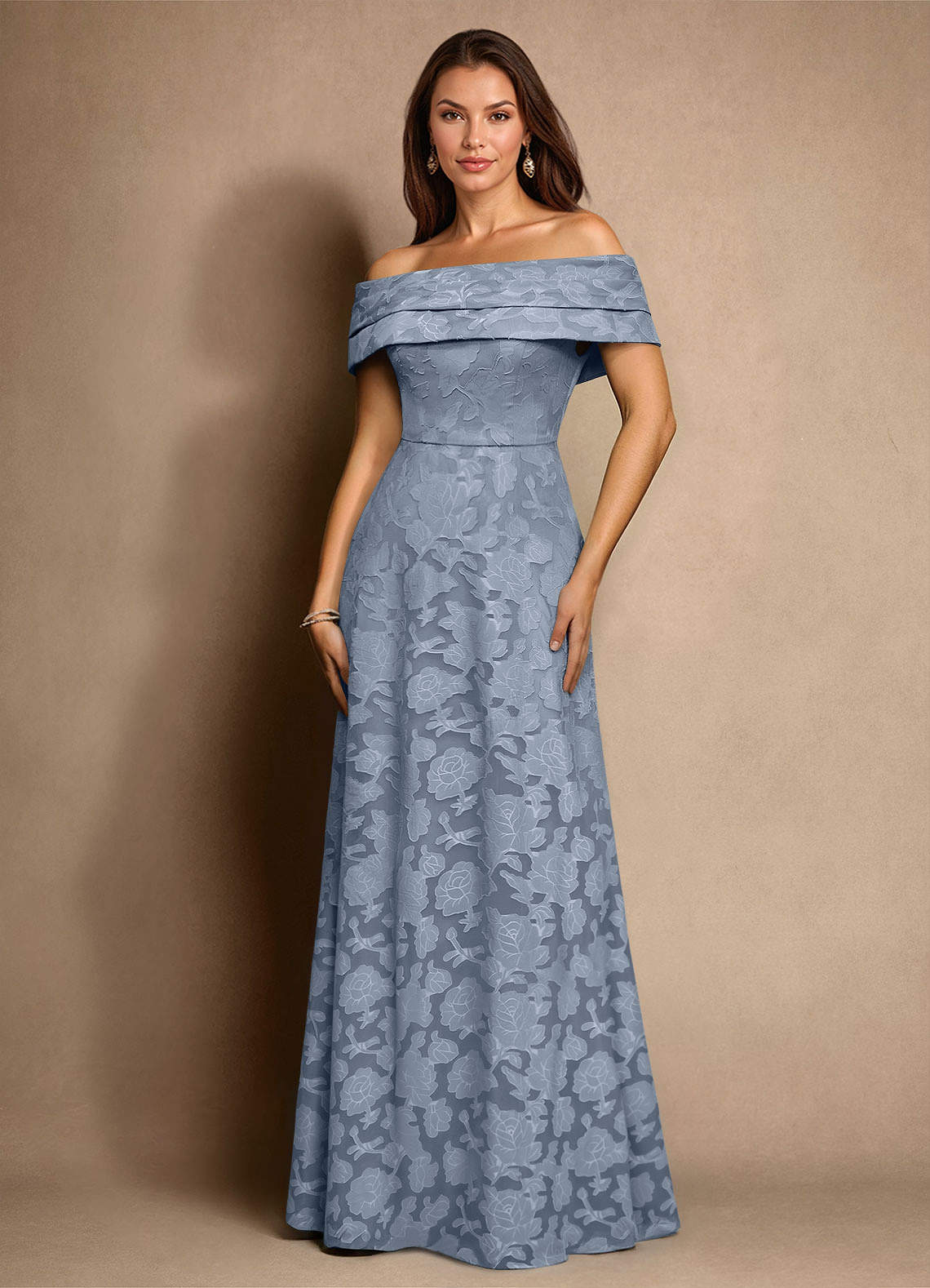 Azazie New Britain Abiti per la Madre della Sposa Abito A-Line in Burnout Floreale Plissettato Blu Polveroso image1