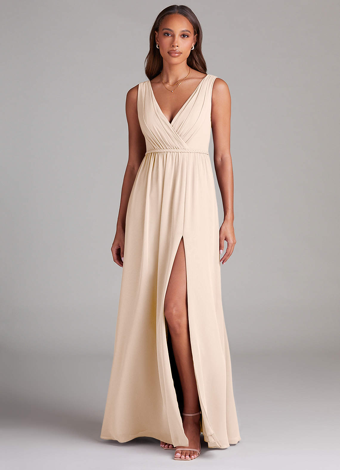 Azazie Tanicia Bridesmaid Dresses White Alabaster A-Line Pleated Chiffon Dress image1