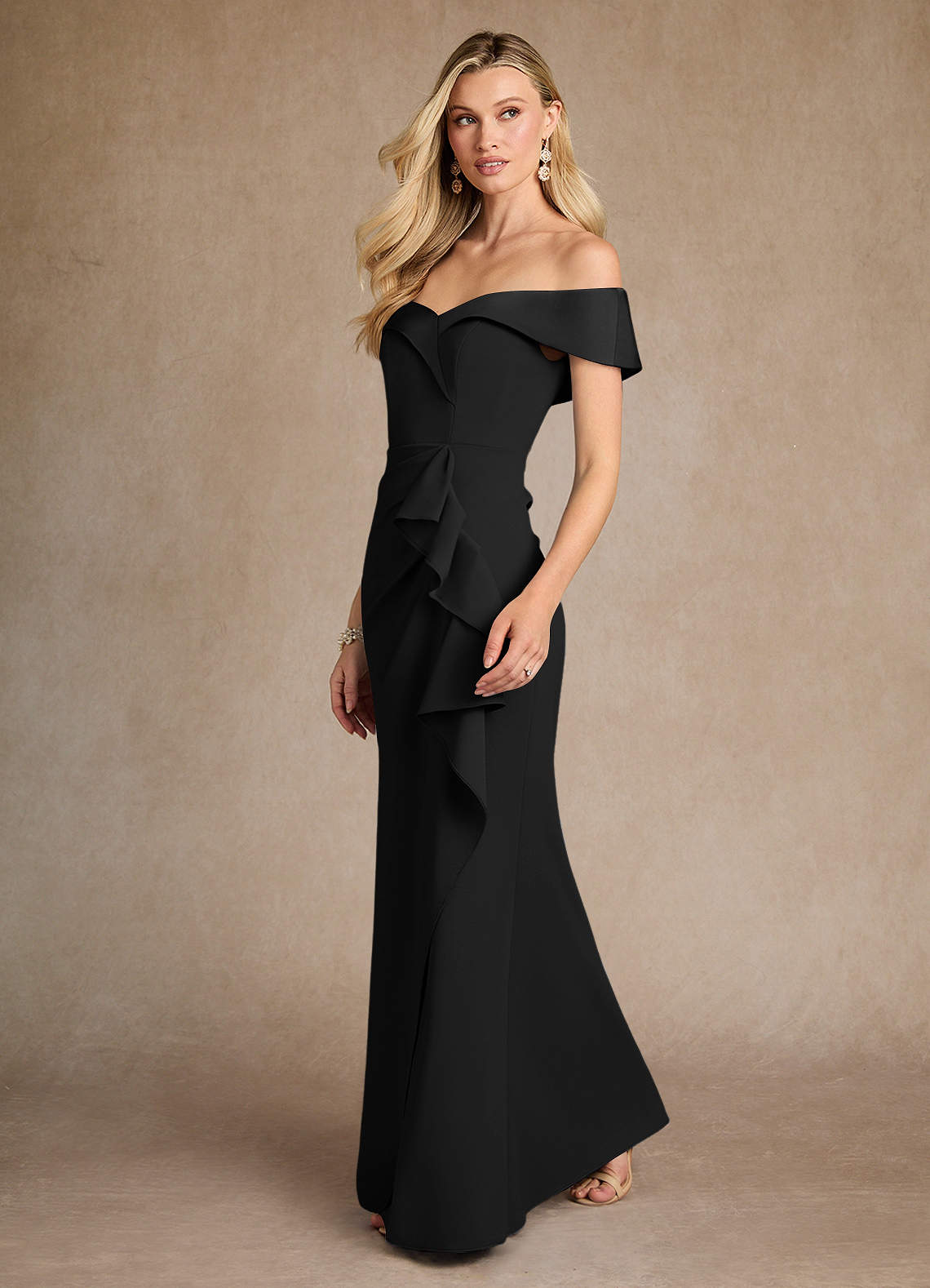 Azazie Laredo Moeder van de bruid jurken Zeemeermin Jurk van Stretch crêpe Off the Shoulder Zwart image1