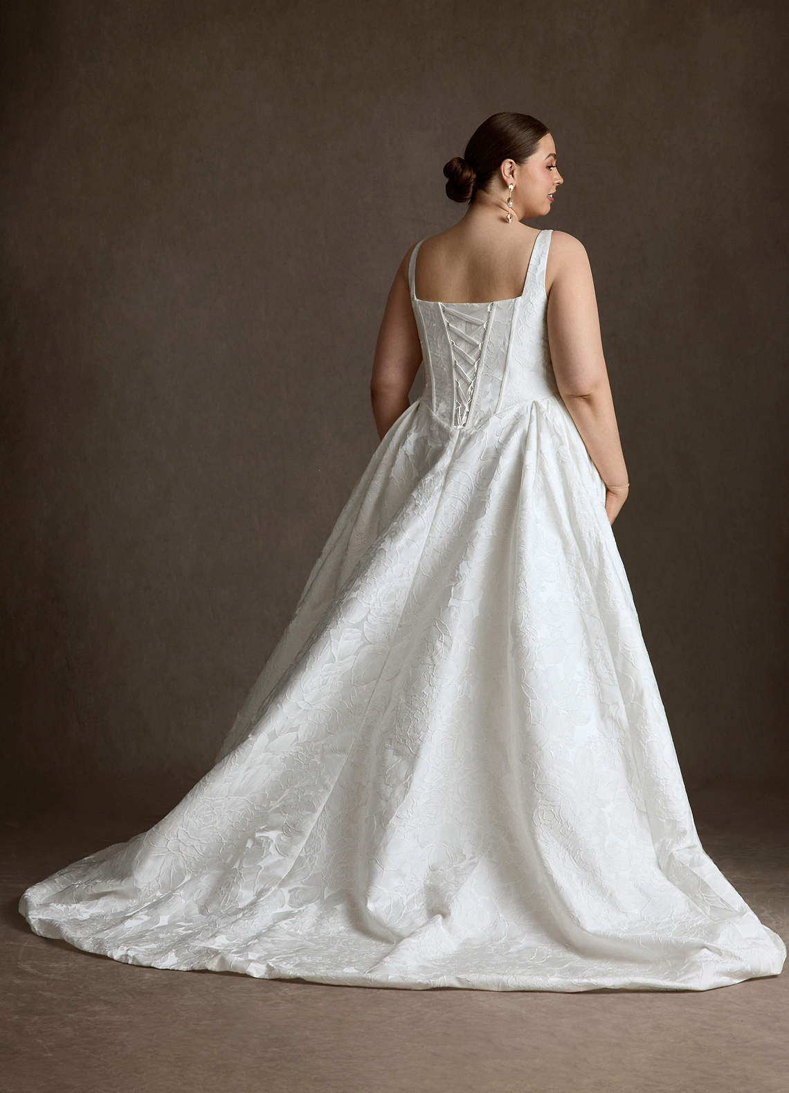 Azazie Delvina Wedding Dresses Diamond White Ball-Gown with Pockets Floral Jacquard Dress image7