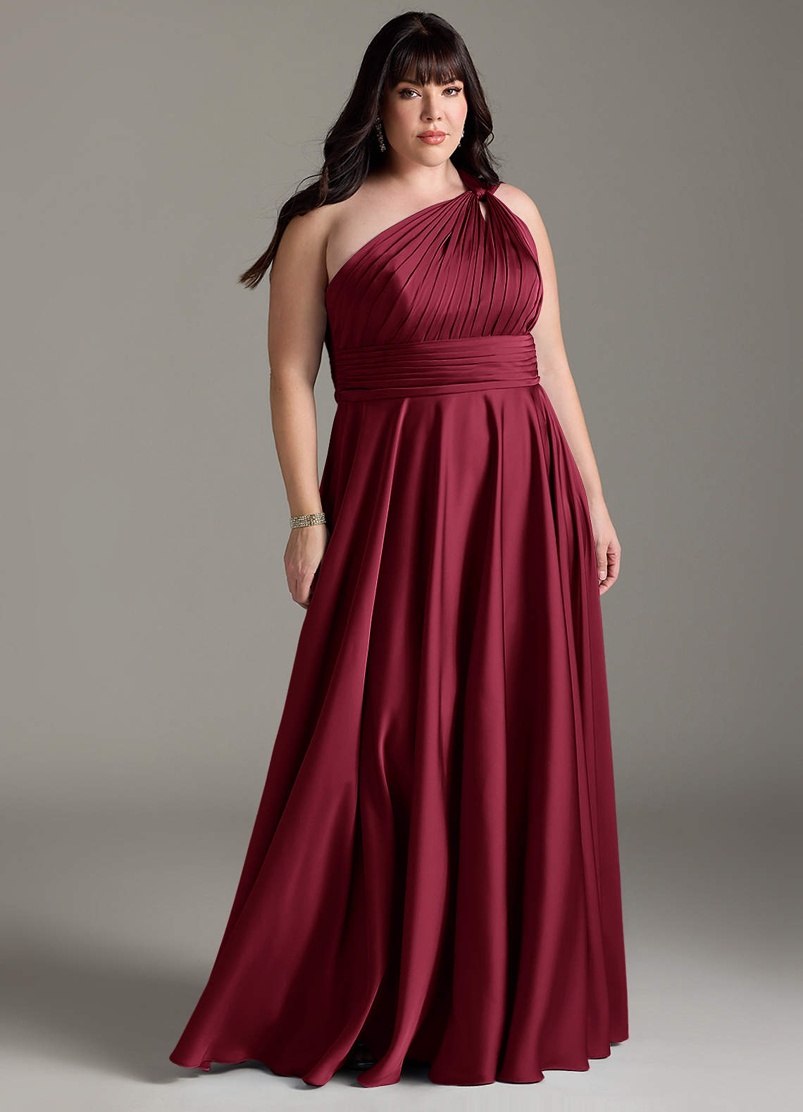 Azazie Charlize Jurken voor bruidsmeisjes Jurk van Stretch Satijn met A-lijn One-shoulder Bourgondië image1