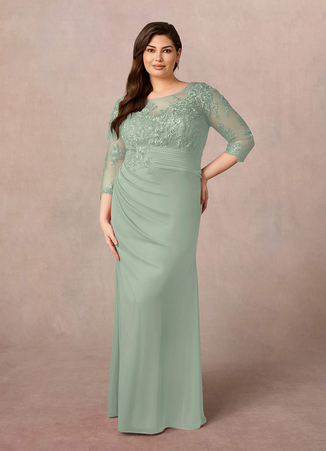 Azazie Fatemah Abiti per la Madre della Sposa Abito Sirena in Pizzo in Pizzo con Scollo a U Verde Salvia image1