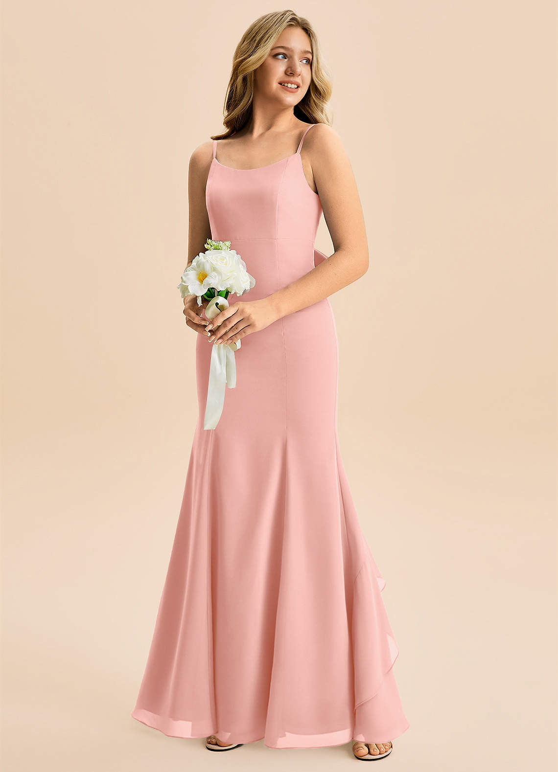 Azazie Lioren Junior Rosette Mermaid Bow Chiffon Dress image3