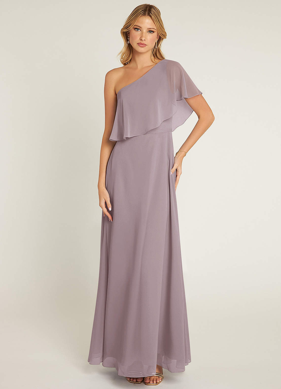 Azazie Lizzy Bridesmaid Dresses Dusk A-Line One Shoulder Chiffon Dress image1