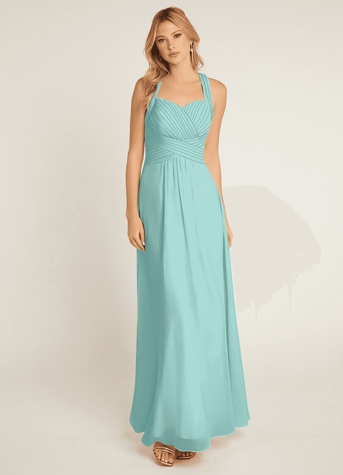 Azazie Claudia Bridesmaid Dresses Aqua A-Line Sweetheart Neckline Chiffon Dress image1
