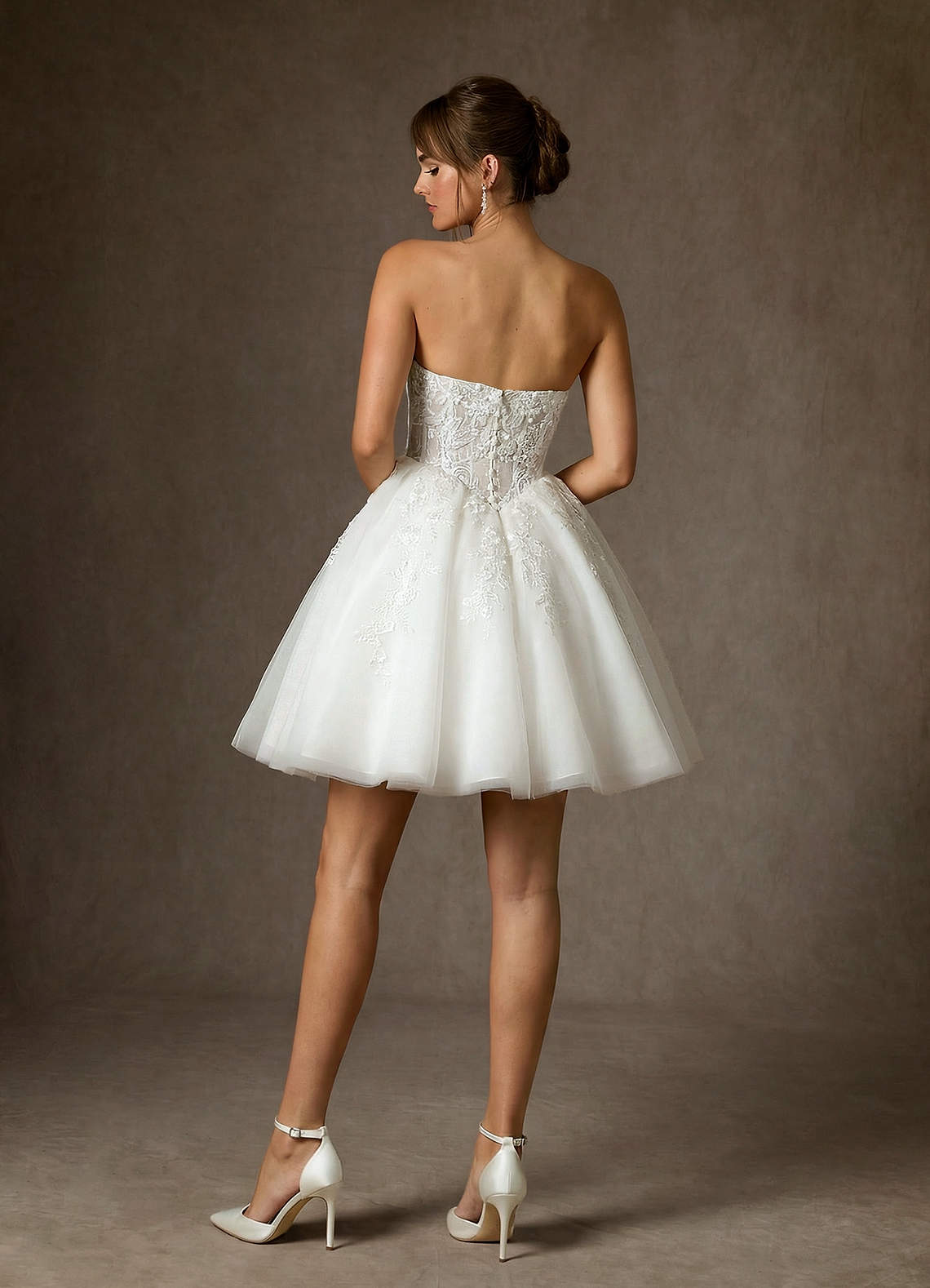 Azazie Anaiza Abiti da Sposa Abito Principessa in Pizzo Senza Cinturino Bianco Diamante image1