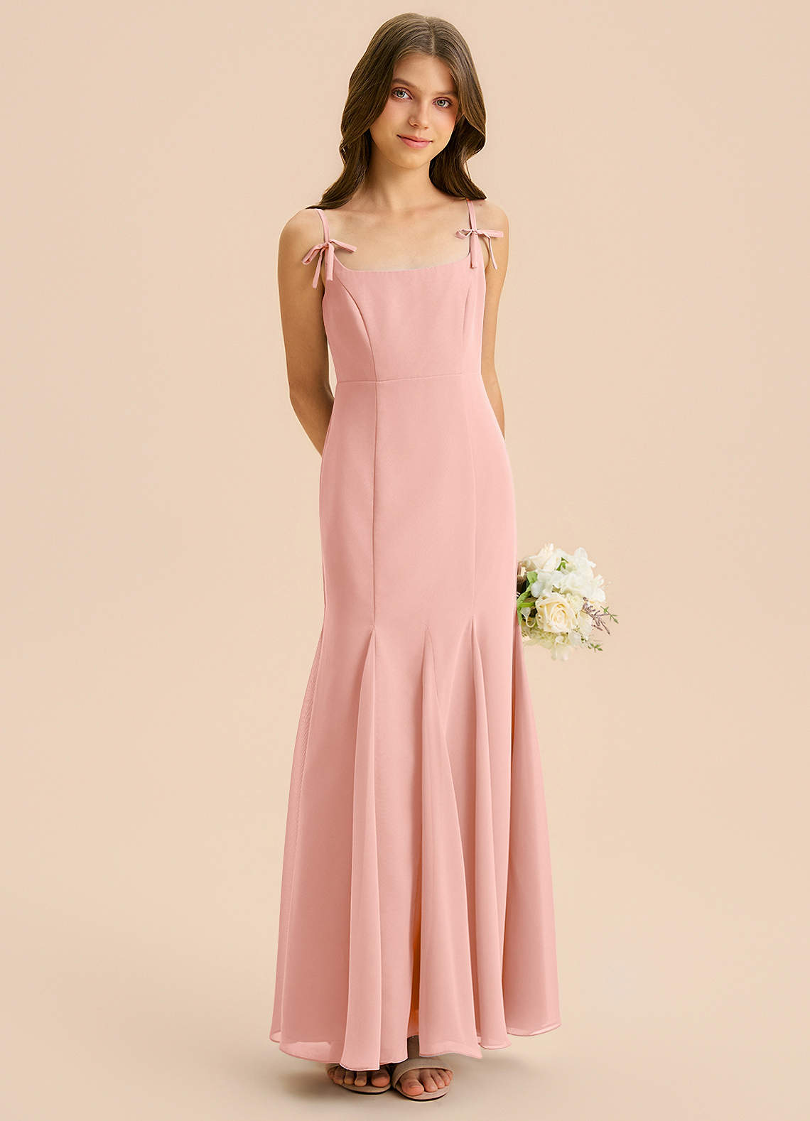 Azazie Evey Junior Abito Sirena in Chiffon Plissettato Rosetta image3