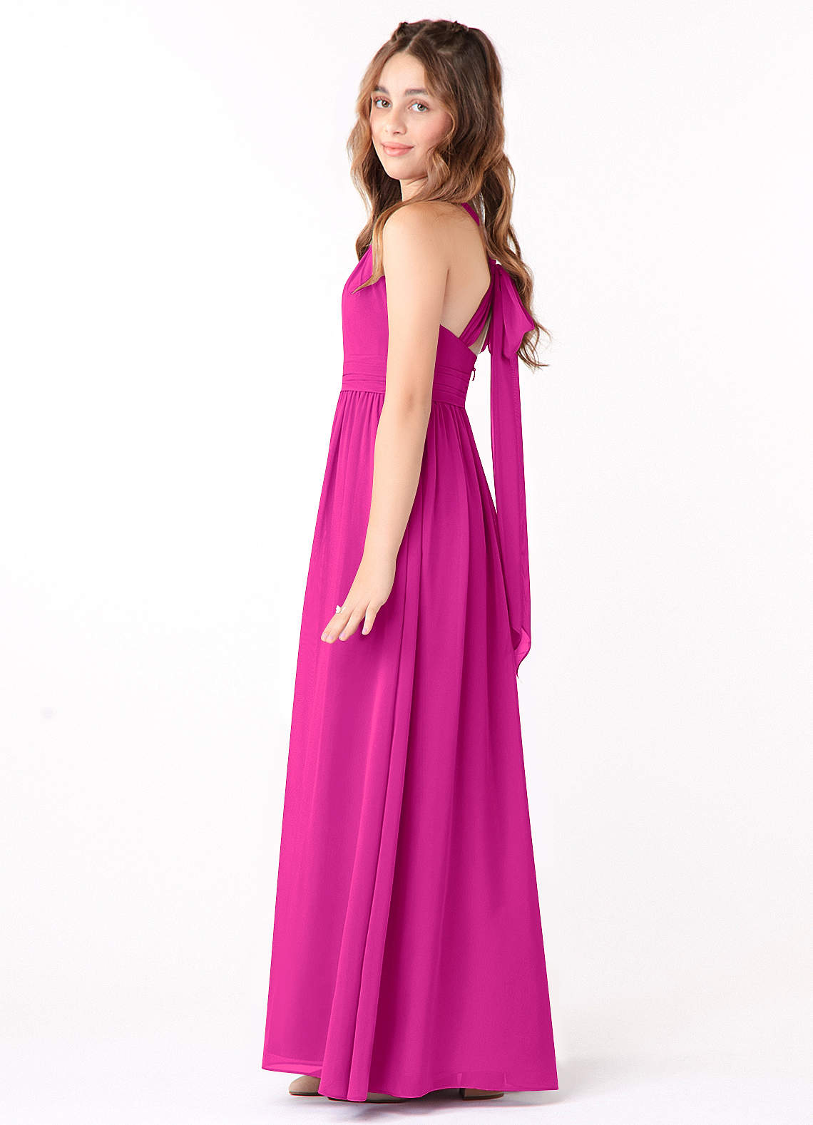 Azazie Jaylah Junior Fuchsia A-Line Ruched Chiffon Dress image1