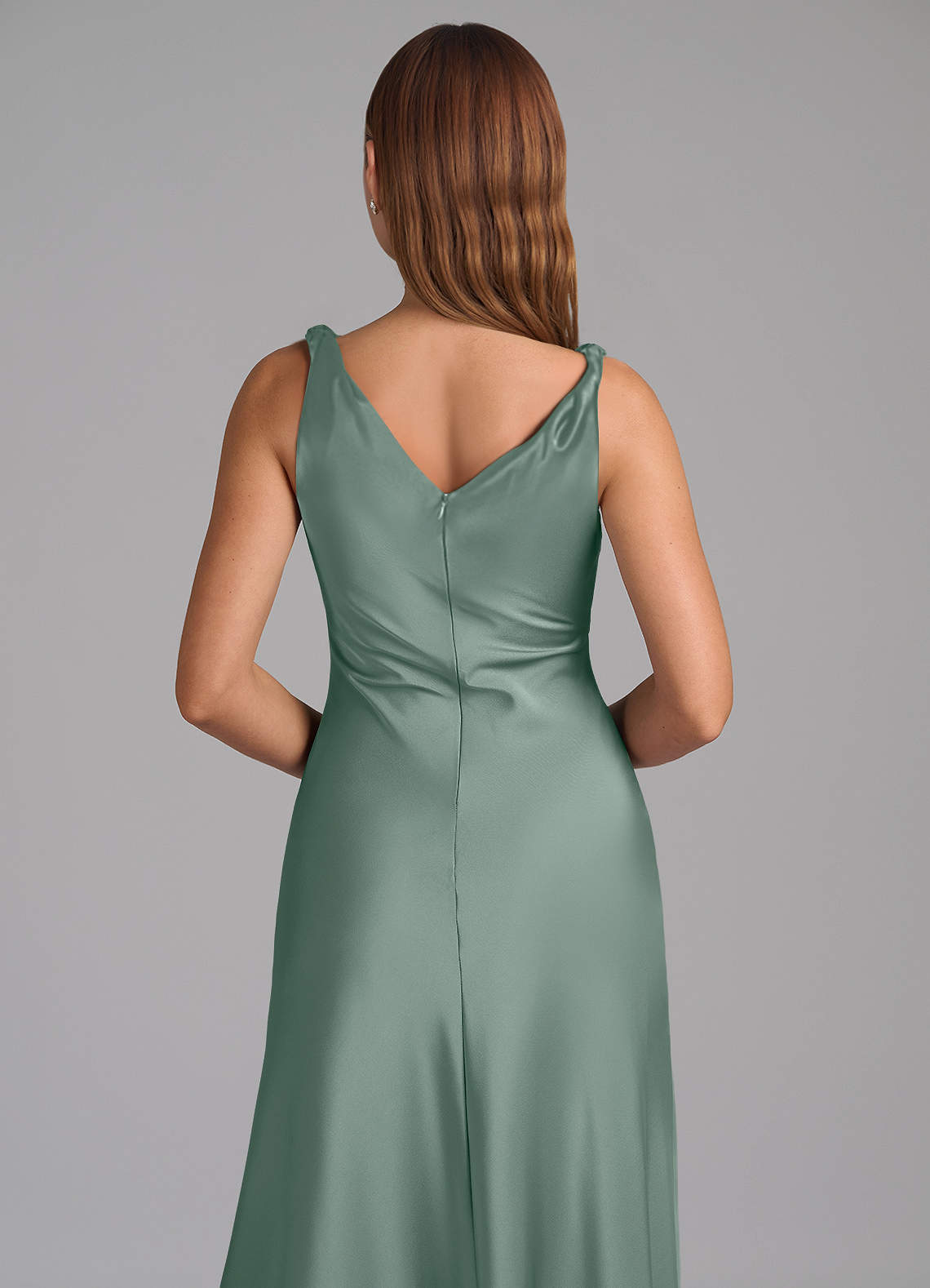 slim fit dress slacks Sage Green Satin Dress With Back Knot Design main image 0