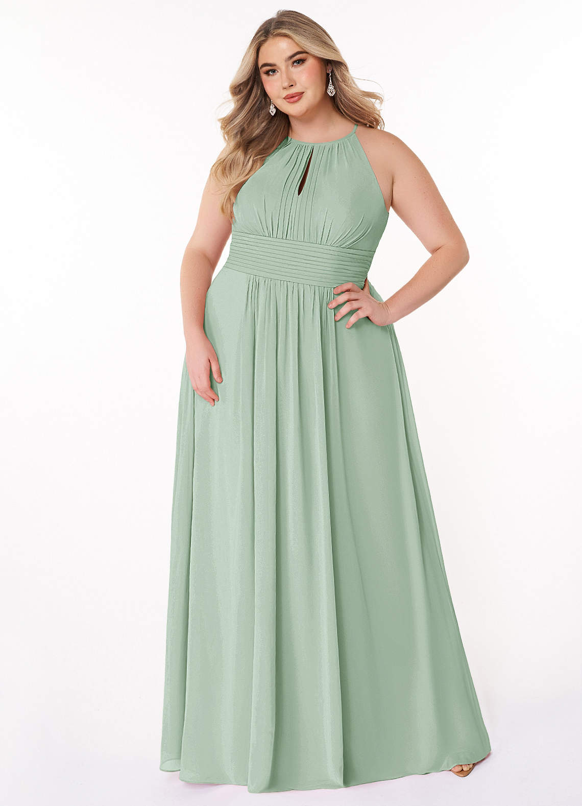 Azazie Bonnie Bridesmaid Dresses Agave A-Line Keyhole Ruched Chiffon Dress image1
