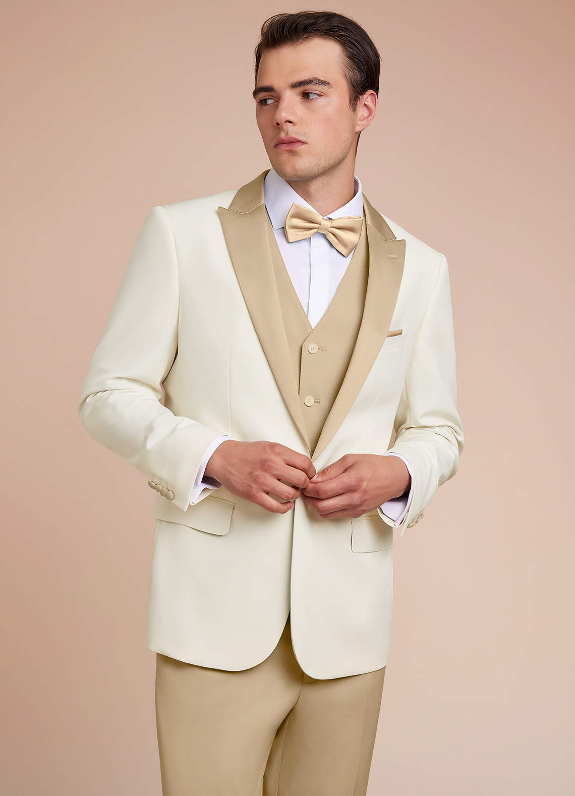 front Adrian Champagne Shawl Lapel Structured Stretch Tuxedo Jacket