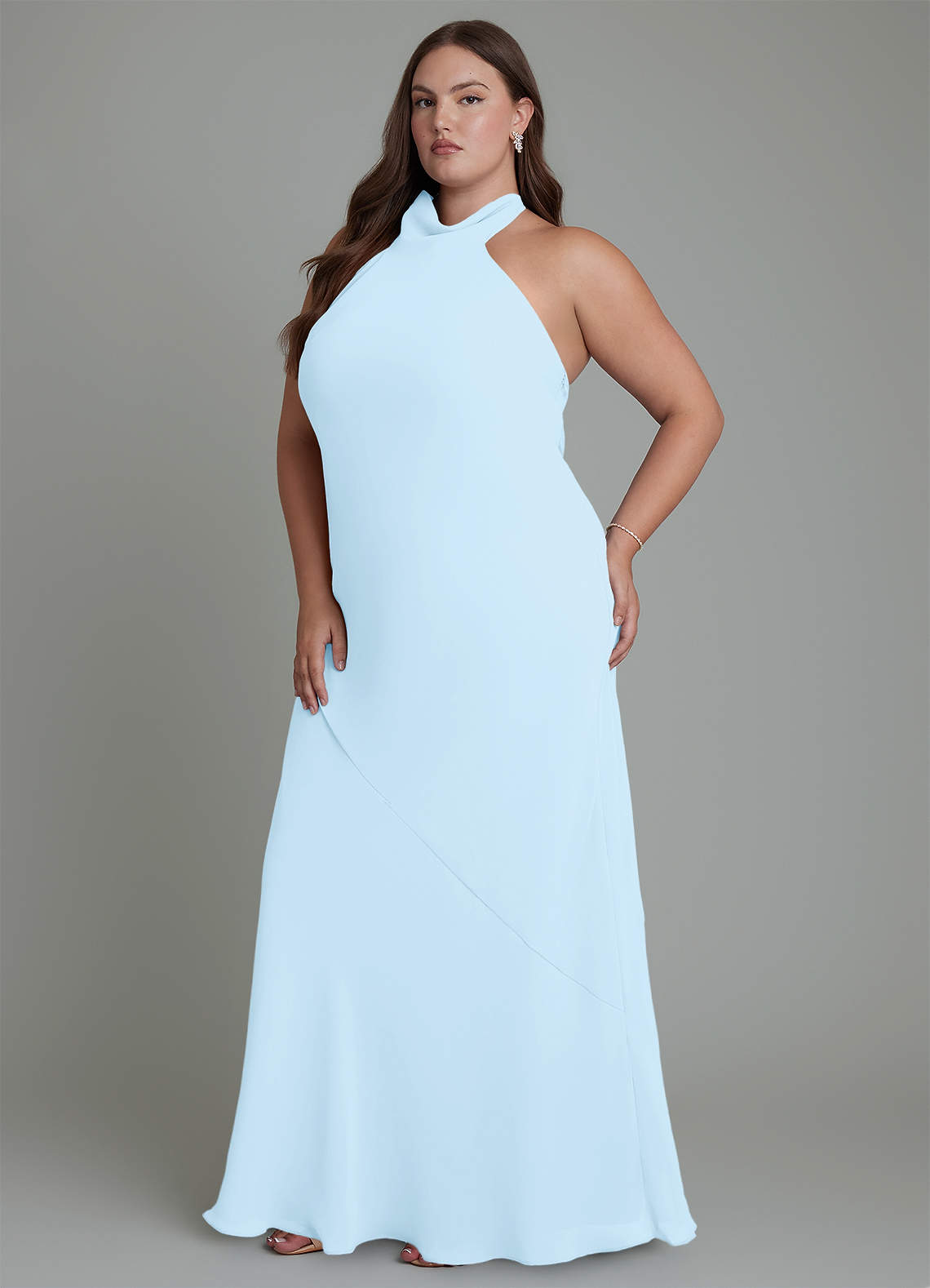 Azazie Velli Bridesmaid Dresses Sky Blue Mermaid High Neck Chiffon Dress image11
