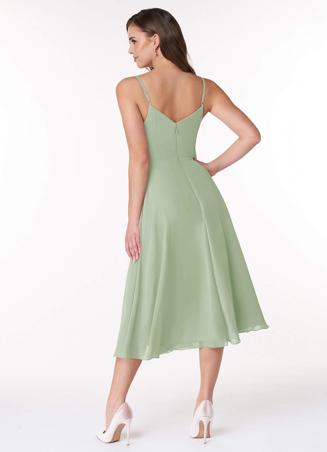 Azazie Clarissa Bridesmaid Dresses Dusty Sage A-Line V-Neck Chiffon Dress image1