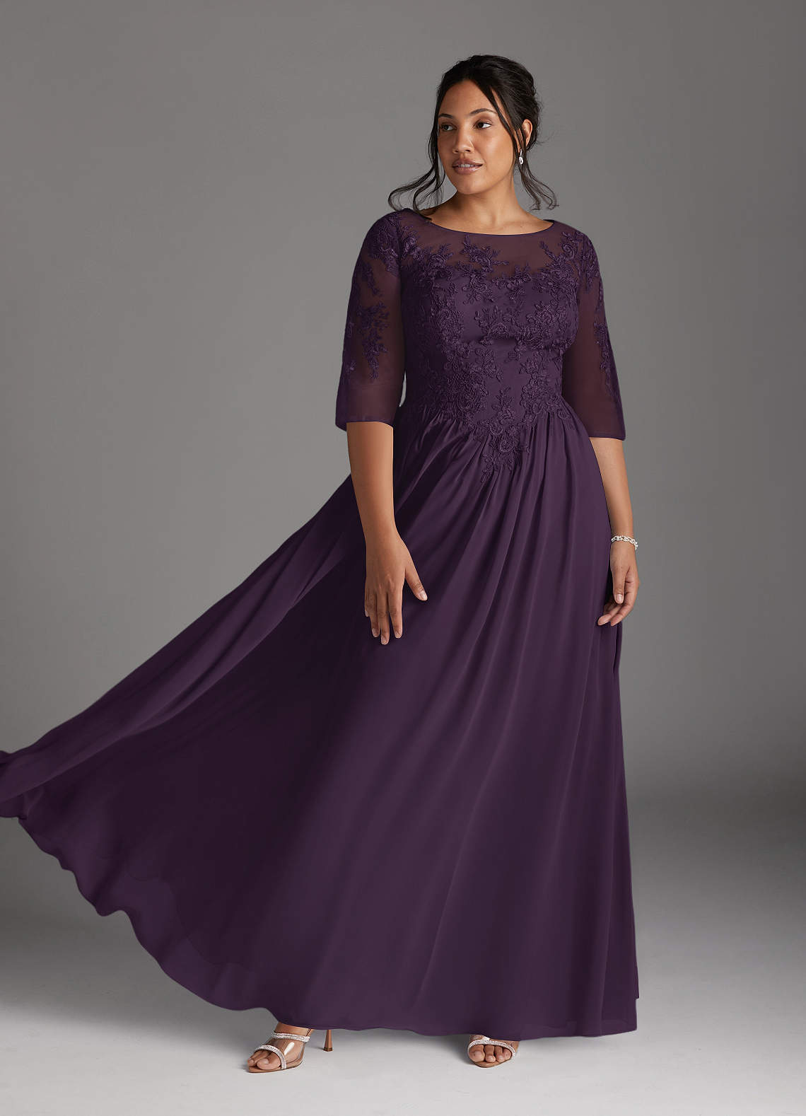 Azazie Mirielle Mother of the Bride Dresses Plum A-Line Scoop Lace Chiffon Dress image1