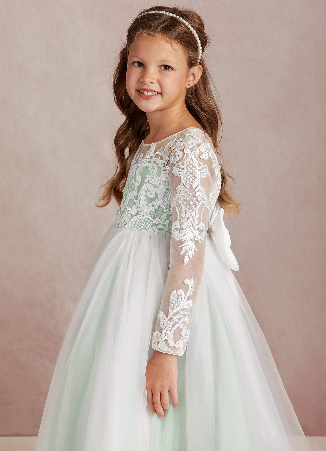 Azazie Elodie Robe Demoiselle D'honneur Fillette Robe Princesse en Dentelle Ivoire Agave image5