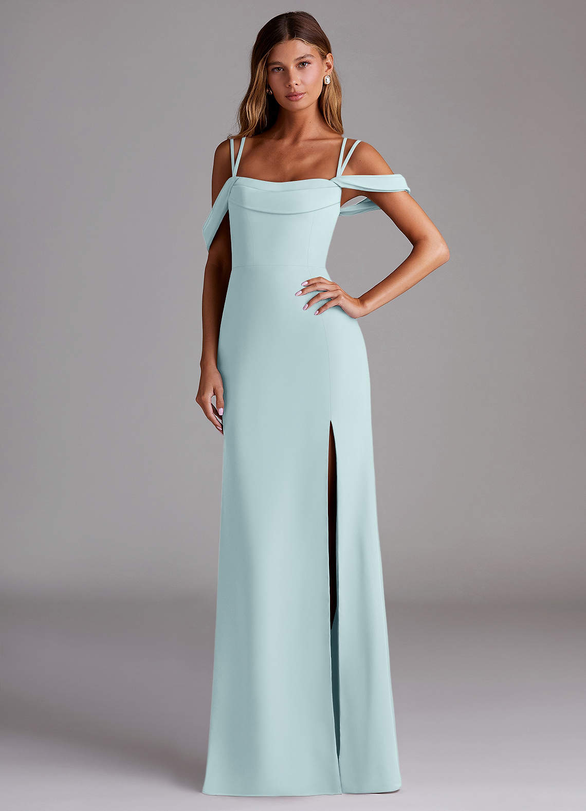 Azazie Callan Bridesmaid Dresses Mist Mermaid Pleated Chiffon Convertible Dress image1
