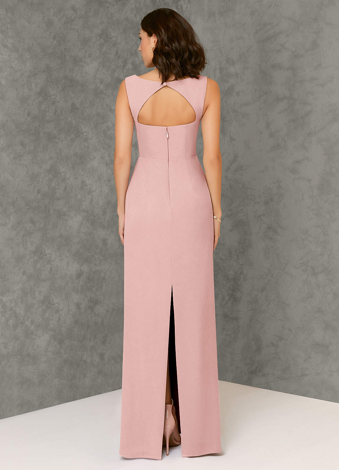 azazie pink dress Azazie Sheath Square Neck Floor-Length Chiffon Bridesmaid Dresses