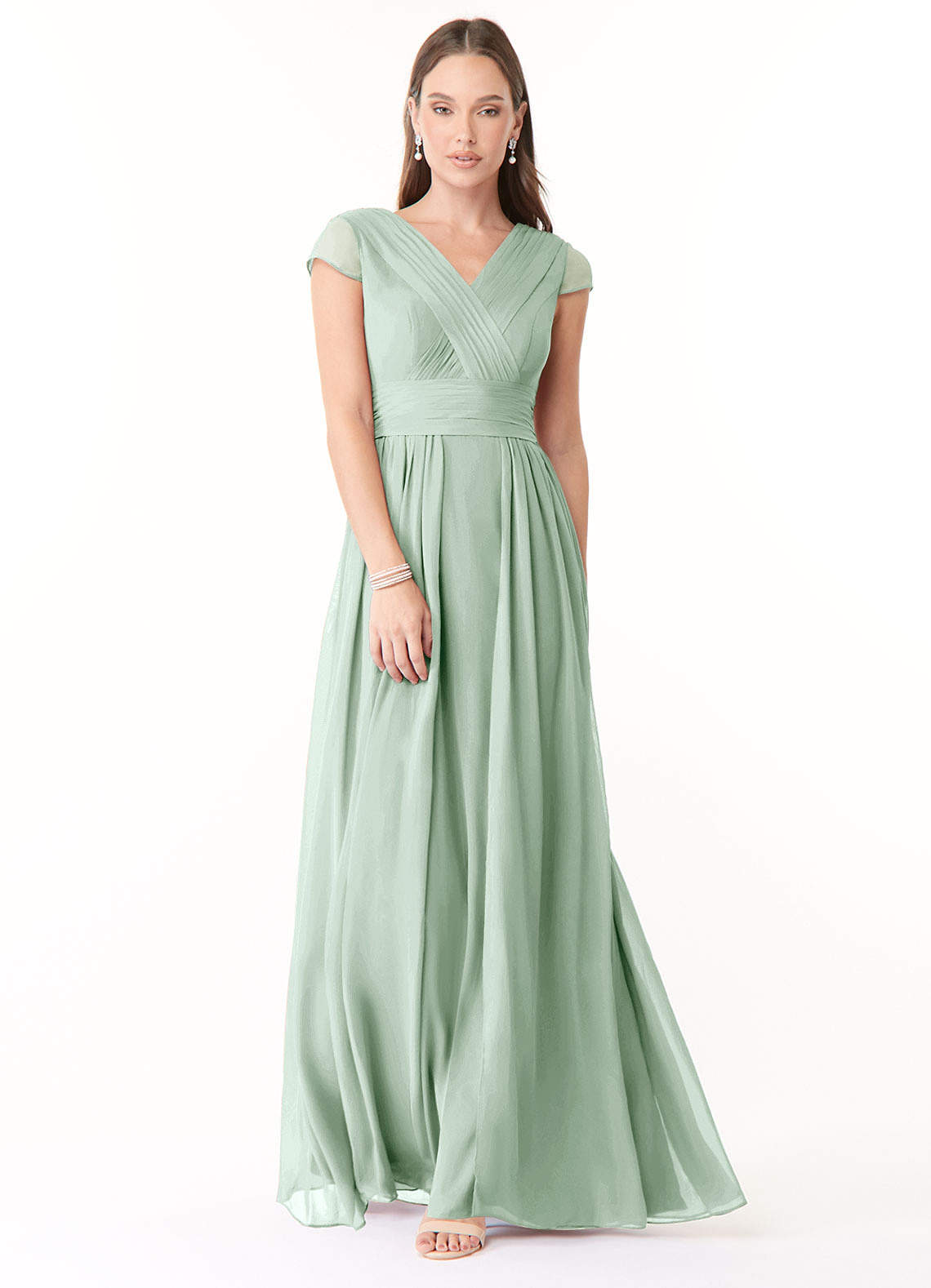 Azazie Organa Brautjungfernkleider A-Linie Plissee Chiffon Kleid Agave image1