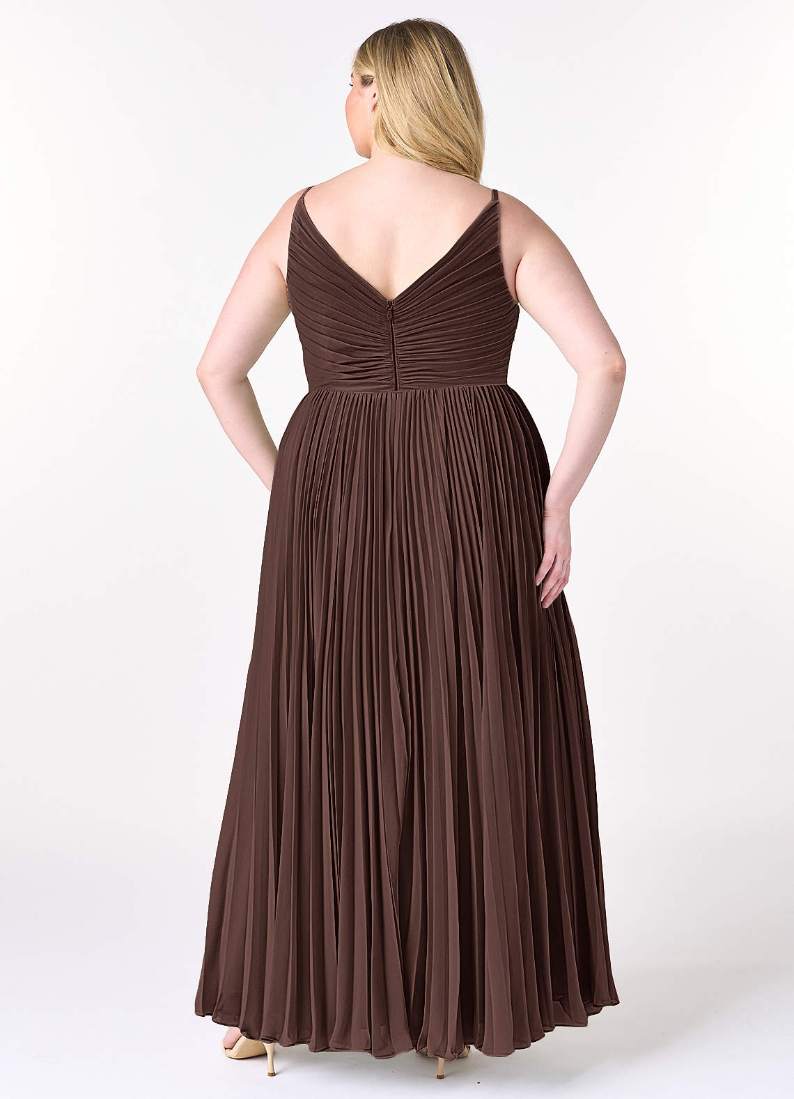 Azazie Raychelle Vestidos de madrinha de casamento Vestido Ganache de Chiffon de Linha A com Plissado image8