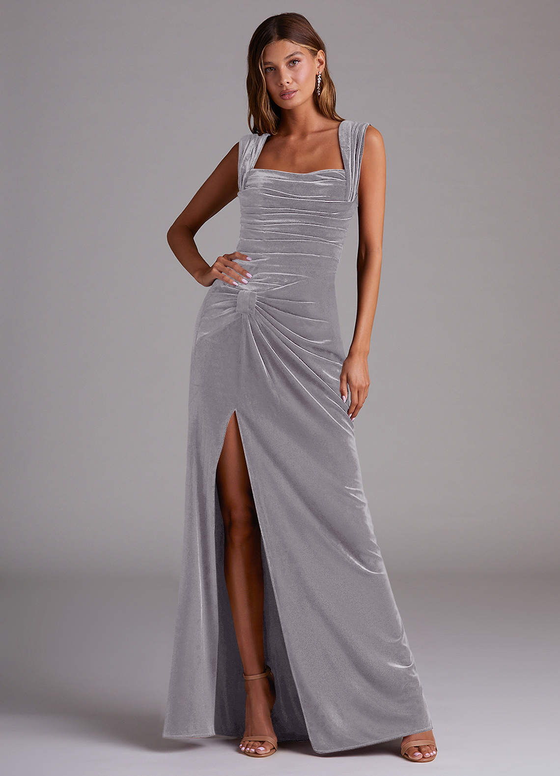 Azazie Genesis Bridesmaid Dresses French Lilac Sheath Pleated Velvet Dress image1