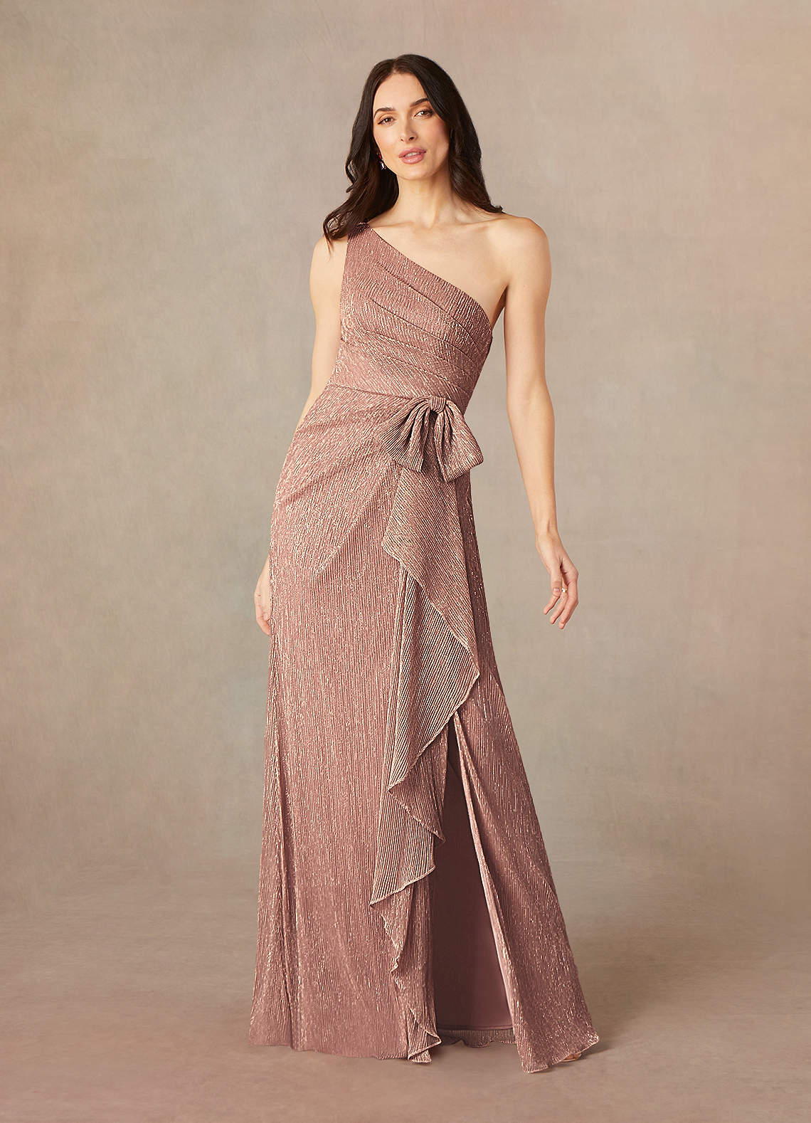 Azazie Jocelyn Mother of the Bride Dresses Rose Gold Sheath One Shoulder Metallic Mesh Dress image1