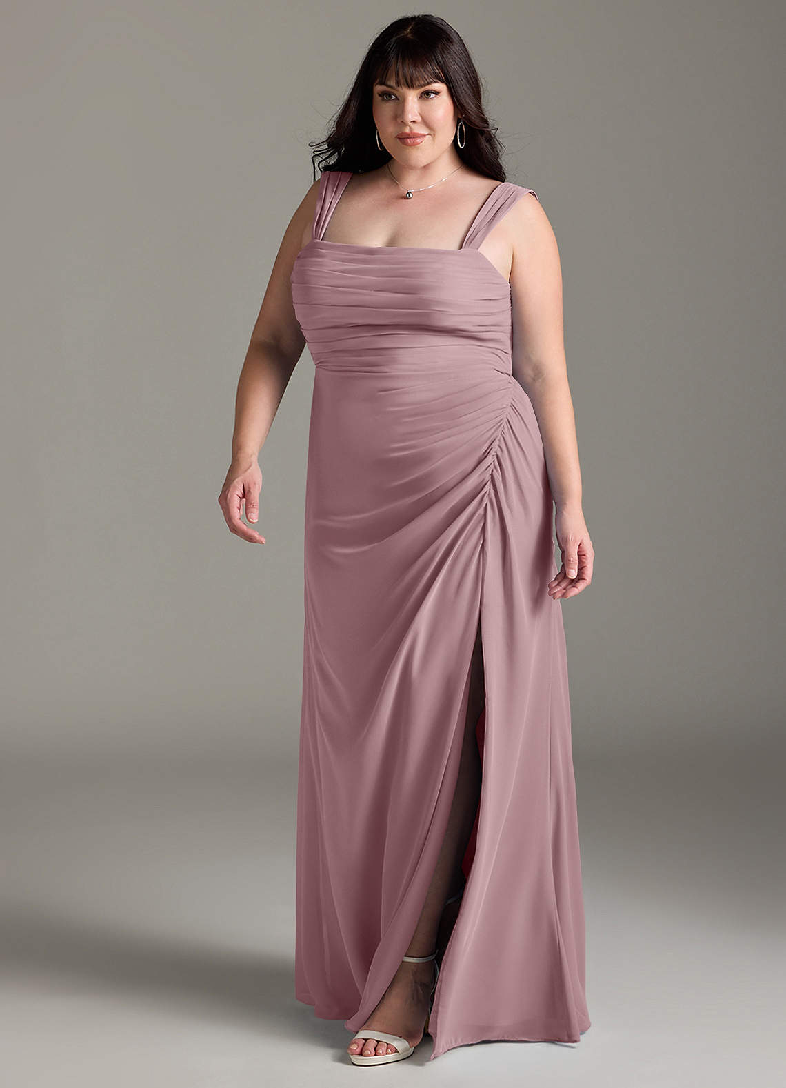 Azazie Jesaphine Bridesmaid Dresses Dusty Rose Sheath Bow Chiffon Dress image11
