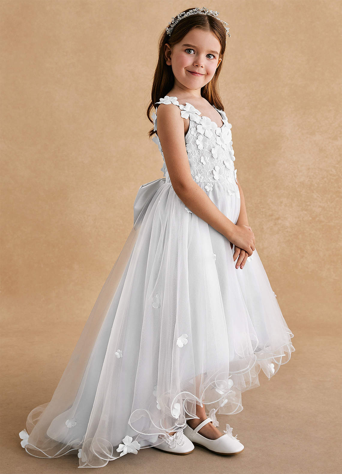 Azazie Celia Flower Girl Dresses White A-Line Lace Tulle Dress image1