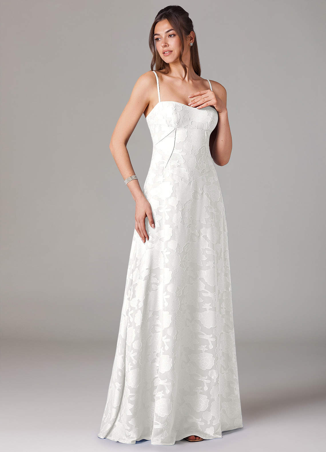 formal valentine dresses for women Azazie White Floral Burnout Bridesmaid short valentine dresses