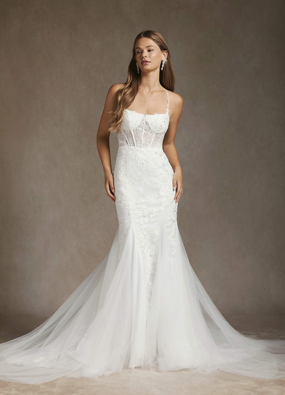 Azazie Bae Diamond White Mermaid Sequins Tulle Dress Ready to Ship | Azazie