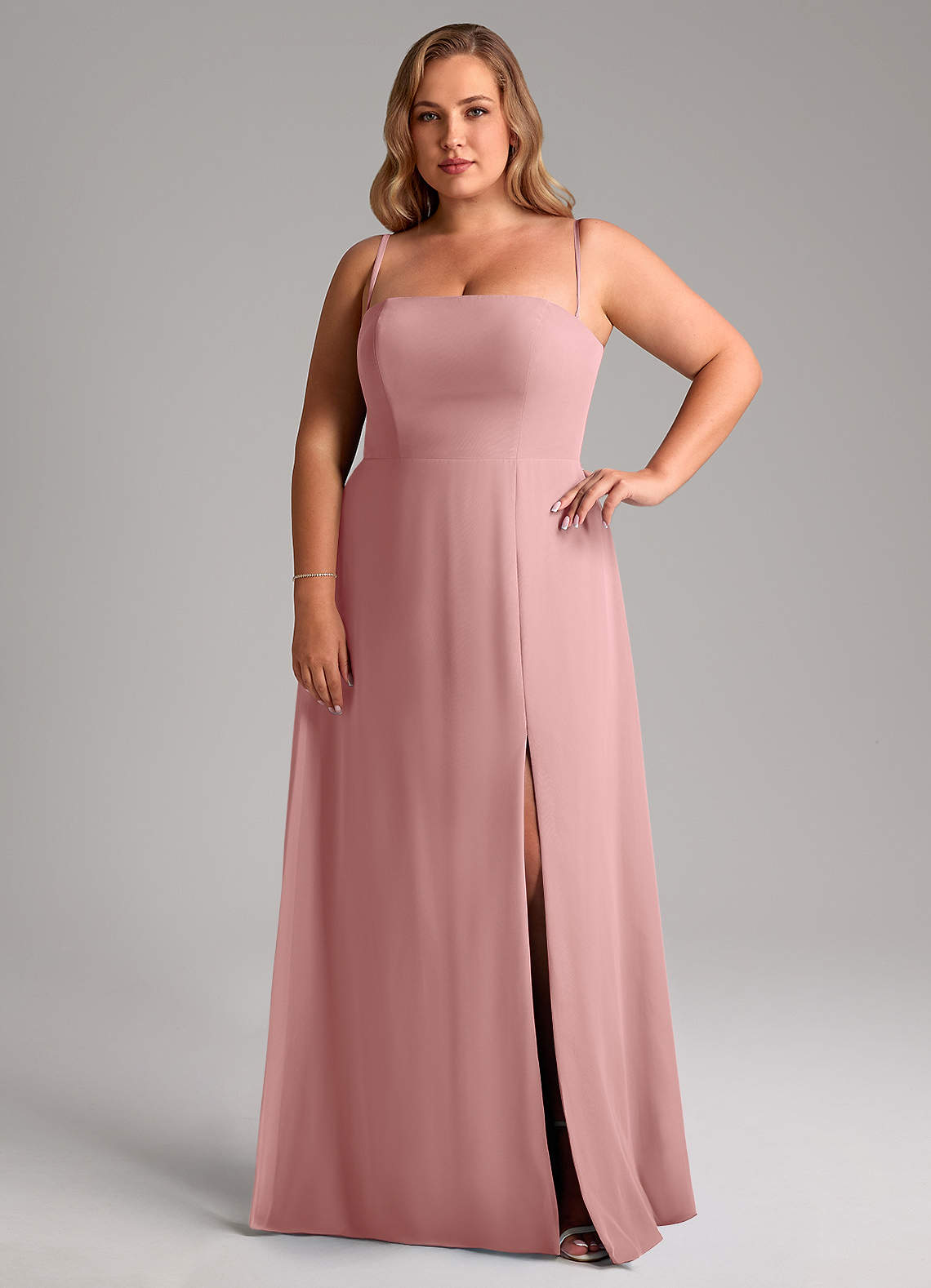 Azazie Wren Abiti da Damigella Abito Convertibile A-Line in Chiffon Spacco Laterale Rosa Polverosa image12