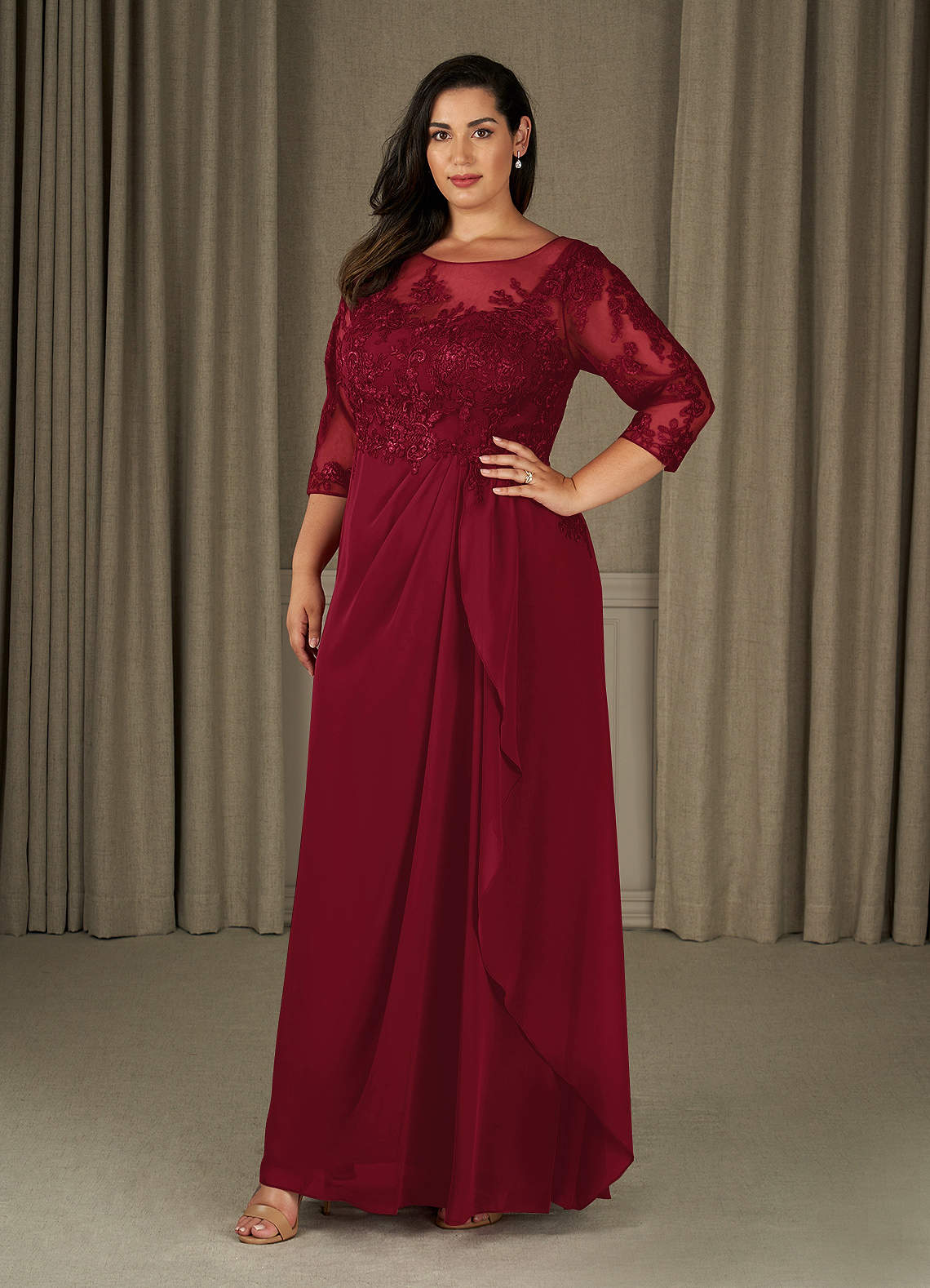 Azazie Calanthe Burgundy A-Line Scoop Chiffon Dress | Azazie