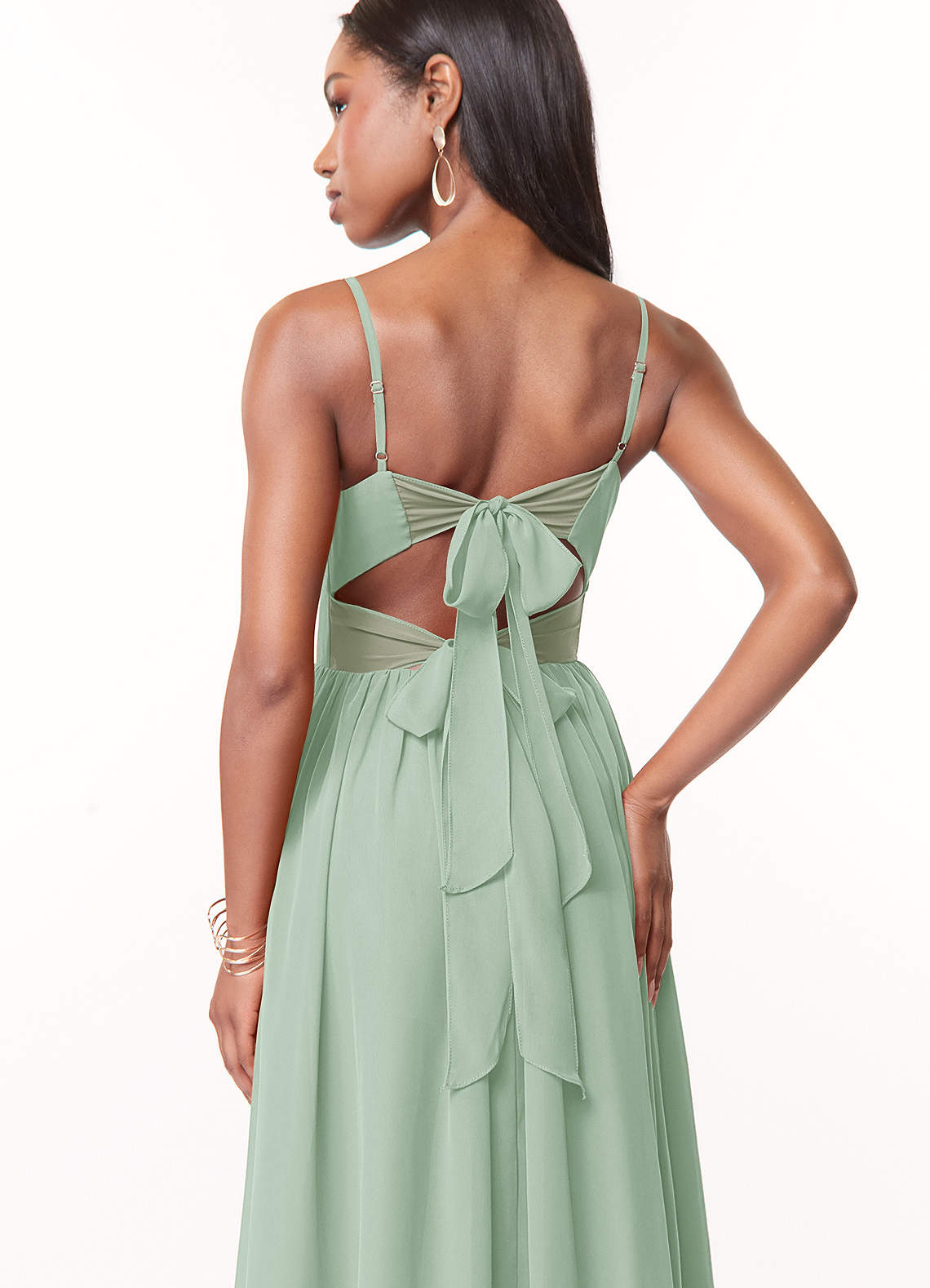 Azazie Zeya Bridesmaid Dresses Agave A-Line V-Neck Pleated Chiffon Dress image1