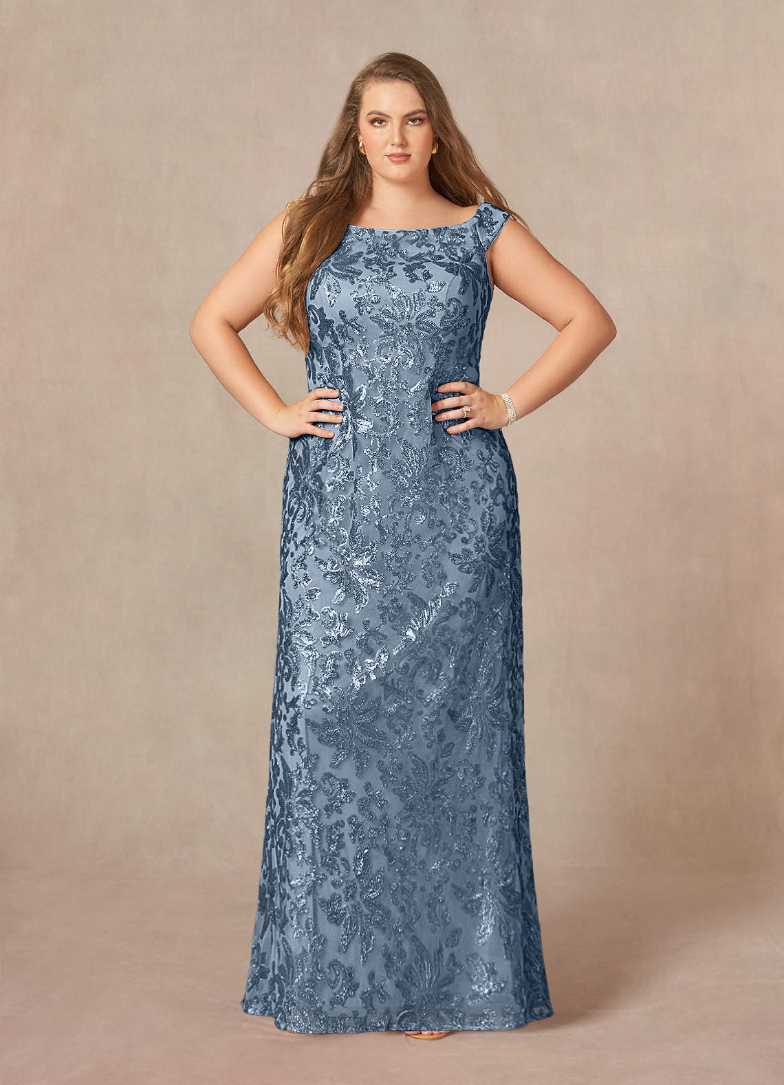 Azazie Porcelain Mother of the Bride Dresses Dusty Blue A-Line Off the Shoulder Lace Dress image6