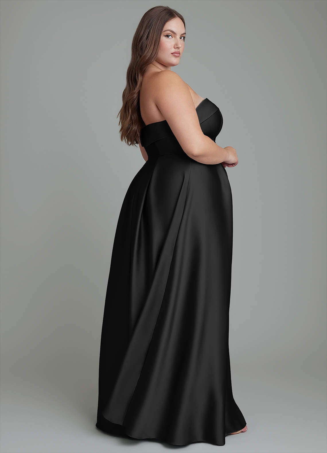 Azazie Lucienne Bridesmaid Dresses Black A-Line Strapless Stretch Satin Convertible Dress image14