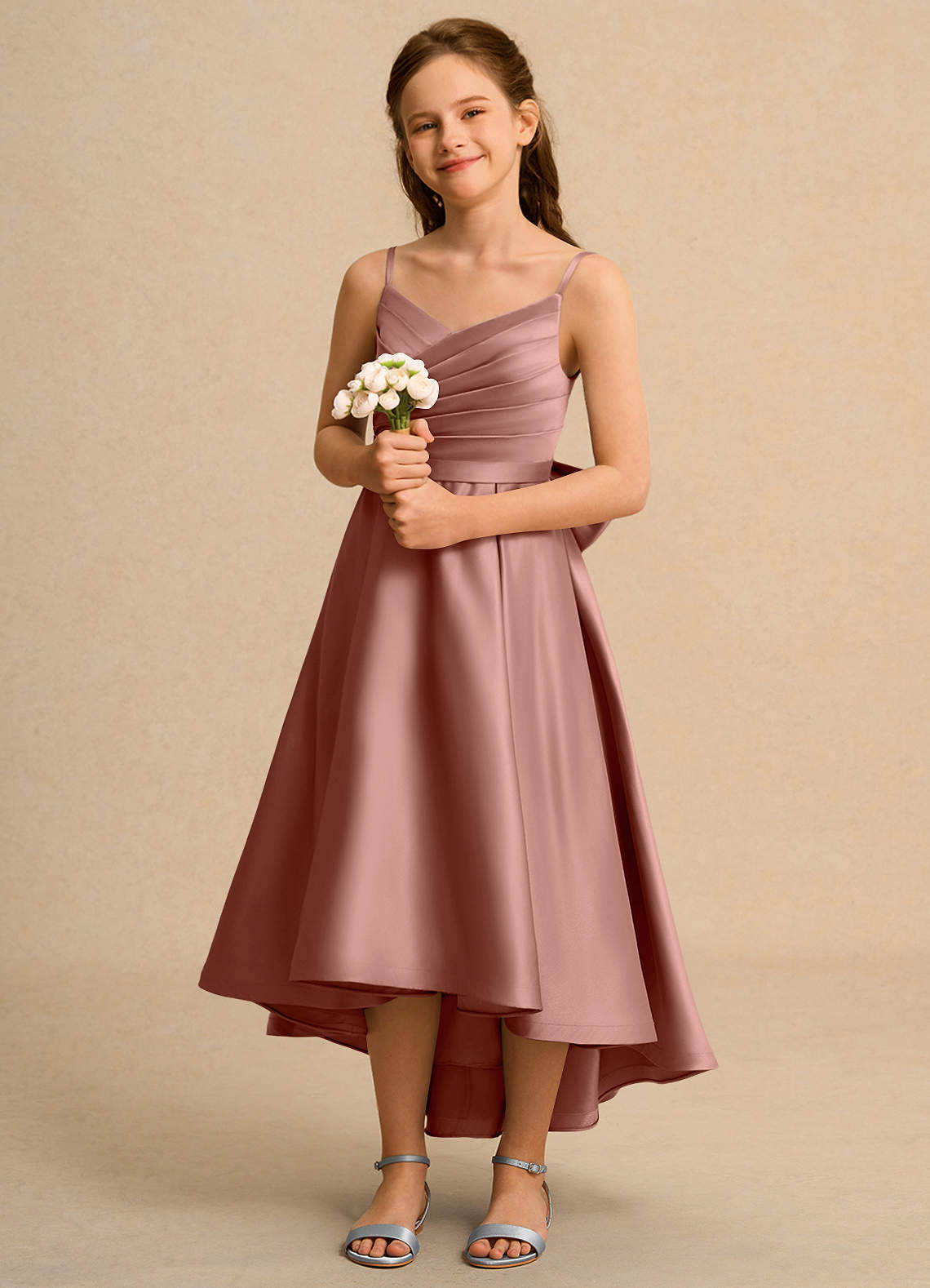 Azazie Sweets Girl Blumenmädchenkleider A-Linie Plissee Matte Satin Kleid Zedernrose image1