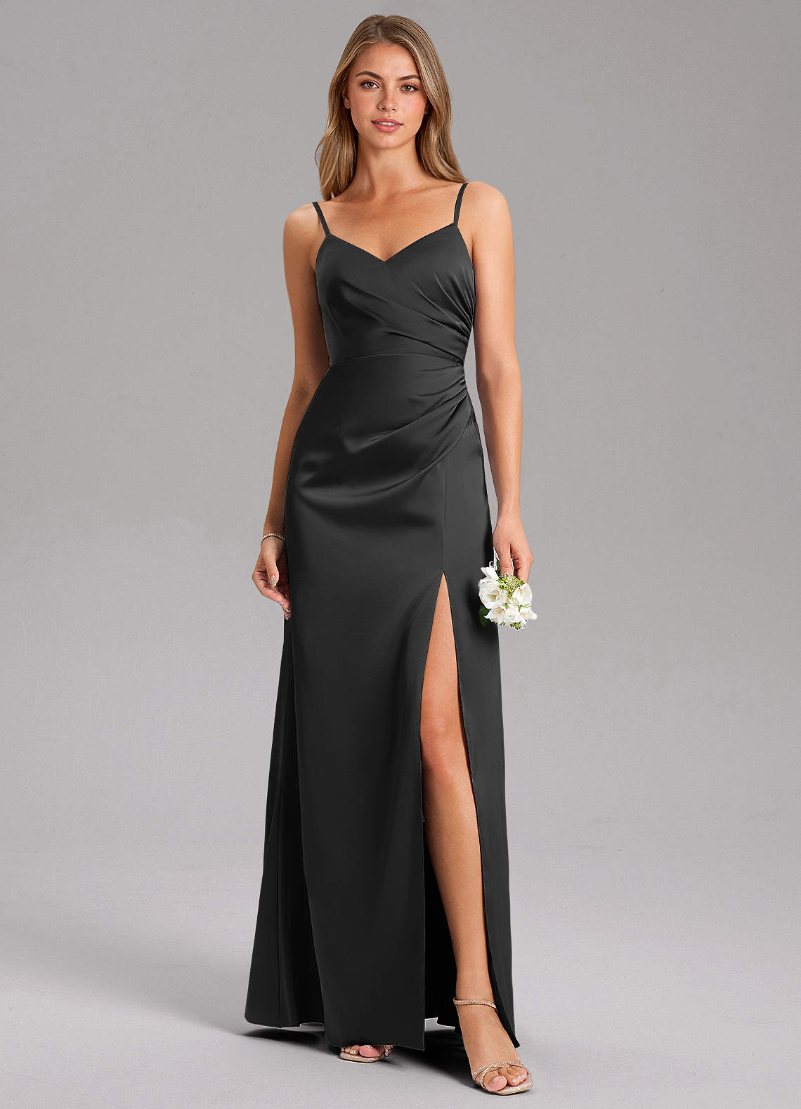 Azazie Azuree Black Stretch Satin Bridesmaid Dresses | Azazie