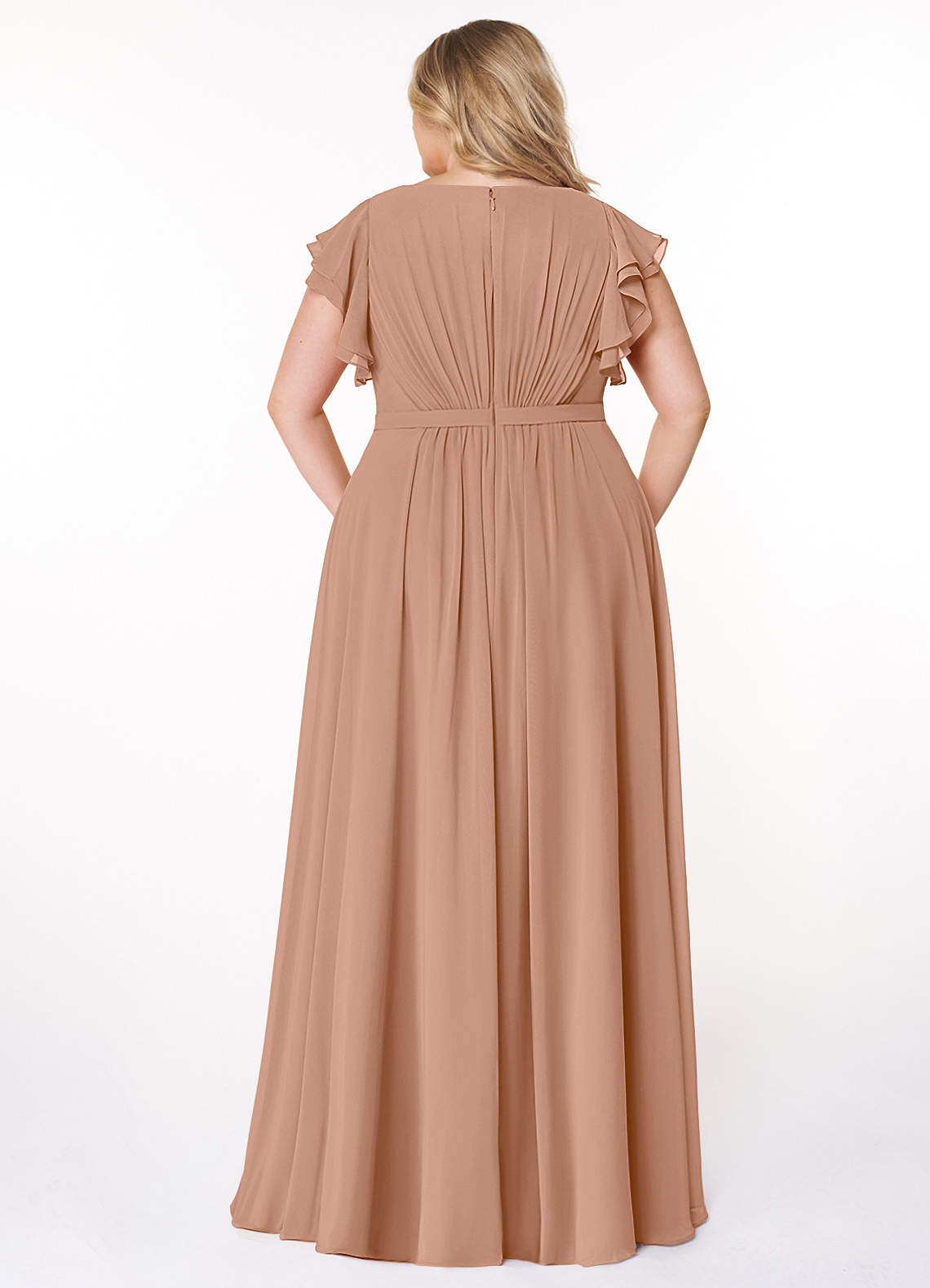 Azazie Daphne Champagne Rose Modest Bridesmaid Dresses | Azazie