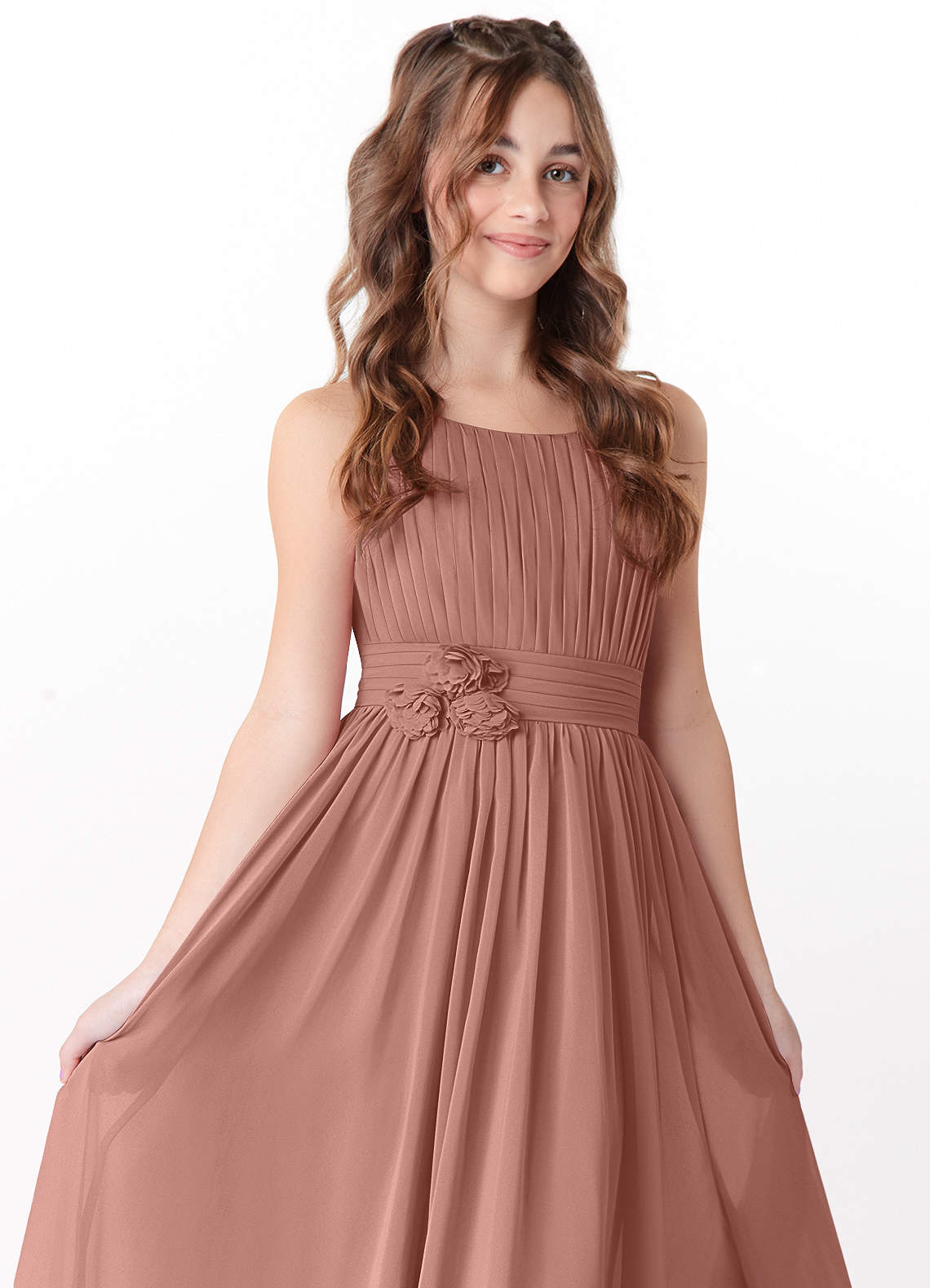 Azazie Astrid Junior Vestido Cedro Rosa de Chiffon de Linha A com Floral image1