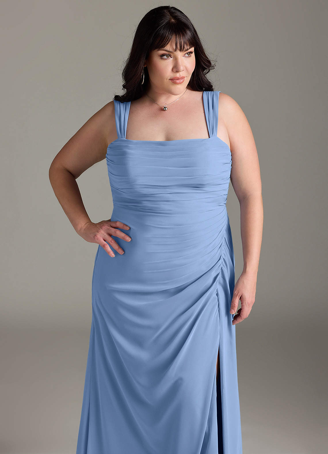 Azazie Jesaphine Bridesmaid Dresses Steel Blue Sheath Bow Chiffon Dress image12