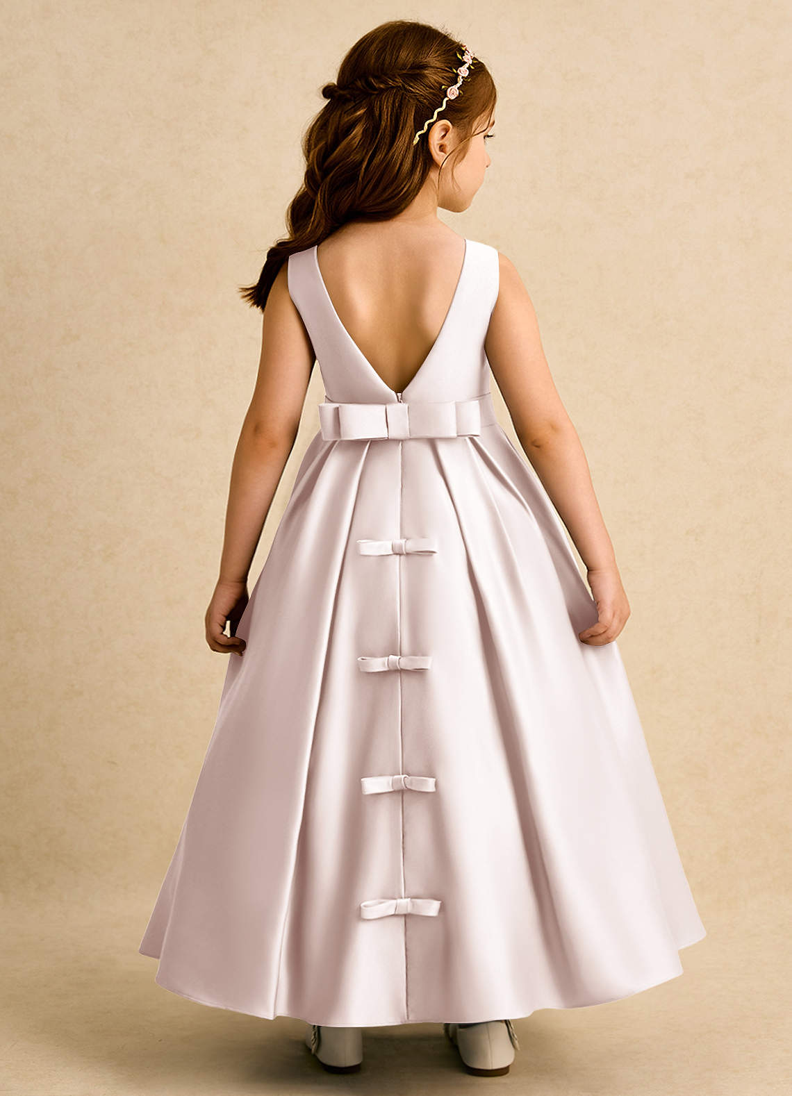 Azazie Mapel Blumenmädchenkleider Ballkleid Plissee Matte Satin Kleid Blassrosa image1