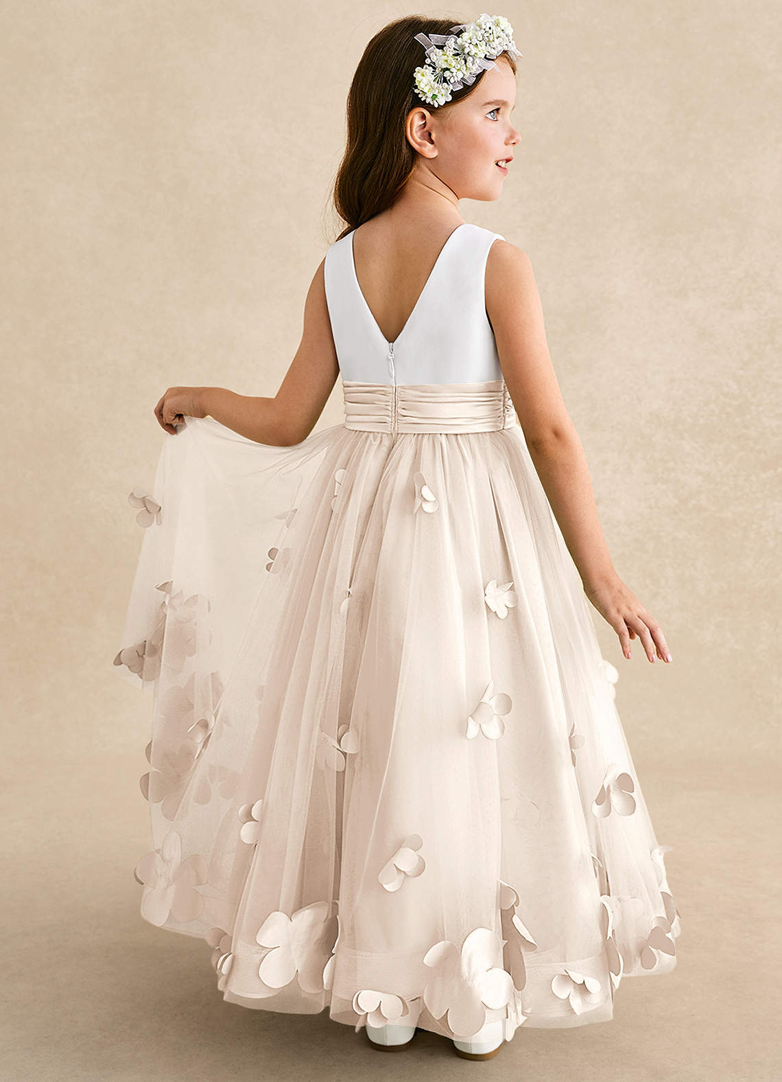 Azazie Vi Flower Girl Klänningar Klänning A-Line i Tyll Ärmlös image1