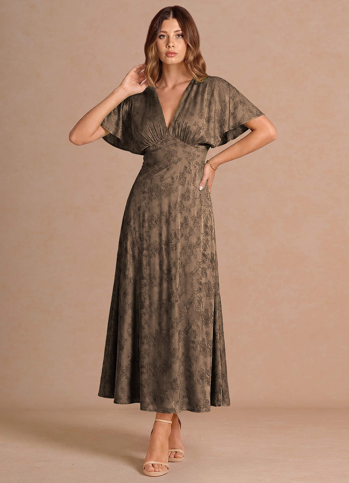 Azazie Coffee Brown Column Evening Dress for Cocktail Parties