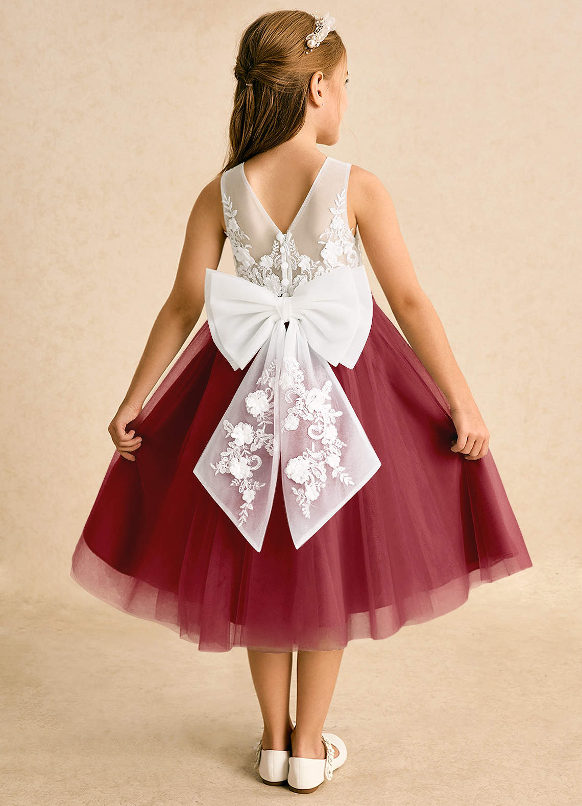 Azazie Lina Flower Girl Dresses Ivory Pomegranate Ball-Gown Lace Dress image1