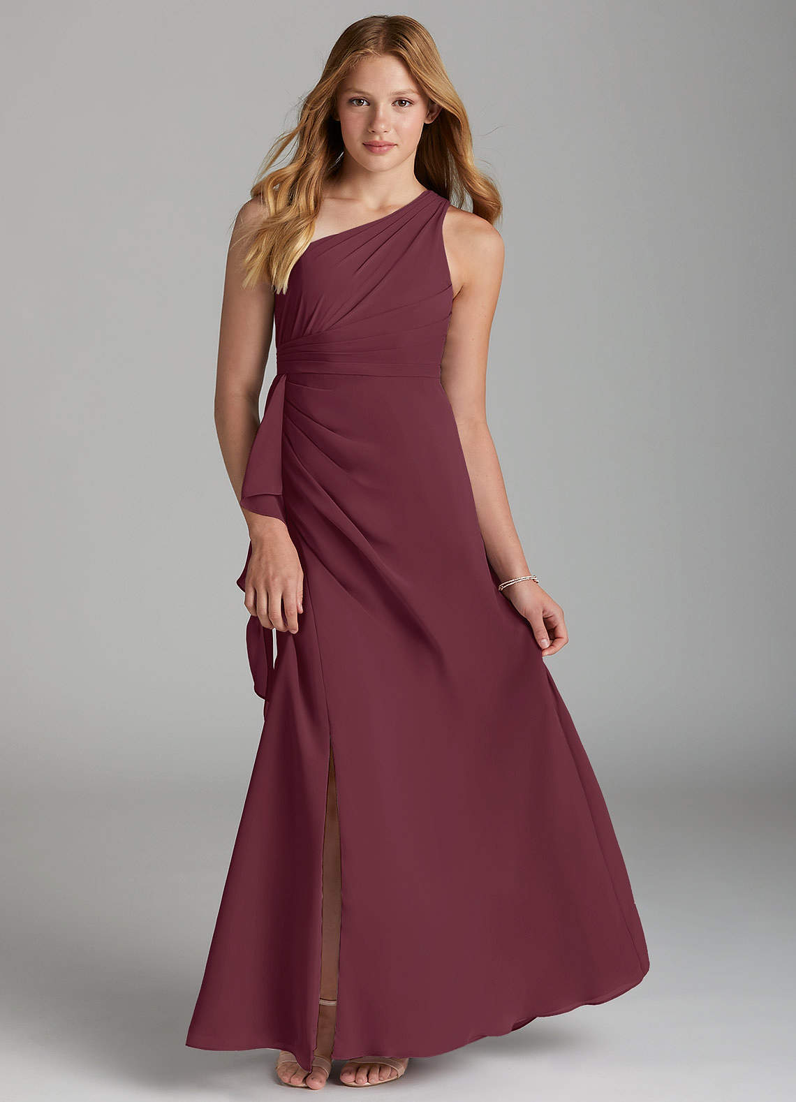 Azazie Maive Junior Cabernet A-Line Pleated Chiffon Dress image1