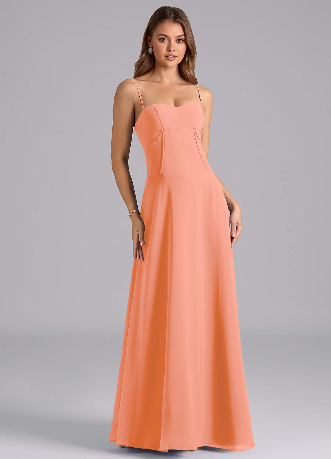 Azazie Valentine Abiti da Damigella Abito A-Line in Chiffon Corsetto Tramonto image1